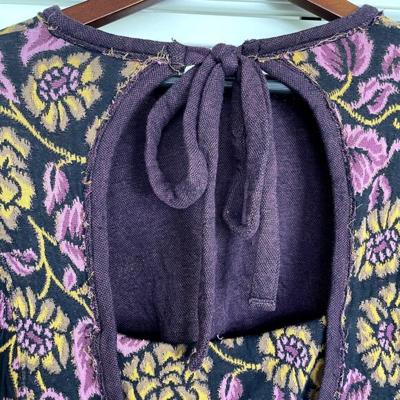 Free People No Ordinary Top Floral Cropped Puff Sleeve Sweater Size Small - Picture 4 of 9